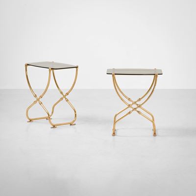 Due tavoli occasionali in ottone e cristallo