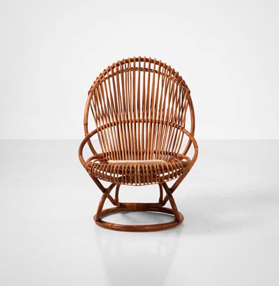Poltrona mod. Tre Cerchi, in bambù e canna d'India, circa 1960