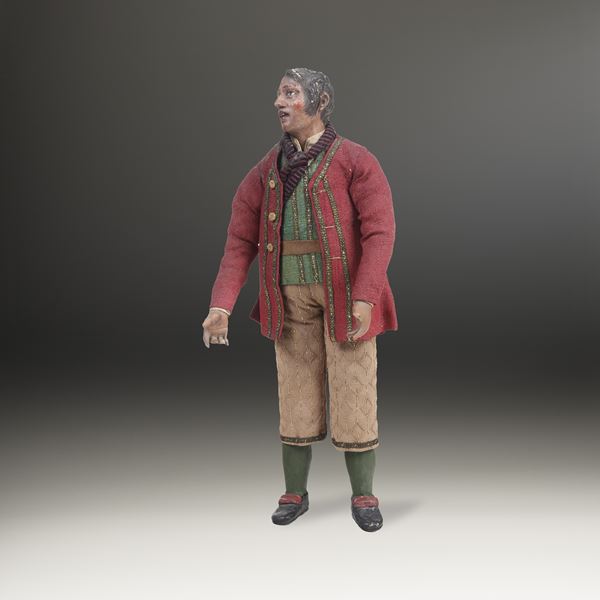 Popolano con giacca rossa e sciarpa a righe. Arte presepiale napoletana del XIX secolo