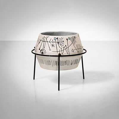 Cache-pot in ceramica smaltata con decorazioni policrome
