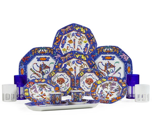 Servizio da tavola tête-à-tête Hermès "Marqueterie de pierres dures d'Orient et d’Occident"  Limoges, verso la fine del XX secolo