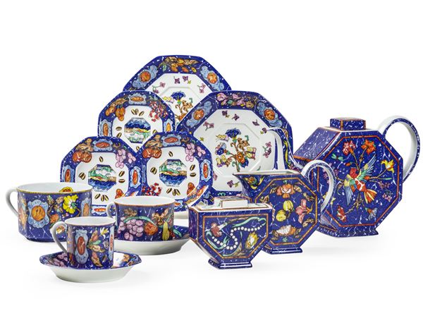 Servizio da caffè Hermès "Marqueterie de pierres dures d'Orient et d’Occident"  Limoges, verso la fine del XX secolo