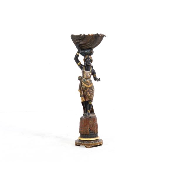 Fioriera a foggia di moro in legno intagliato, laccato e dorato, XIX-XX secolo