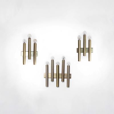 Tre lampade a parete mod. B603, ottone nichelato