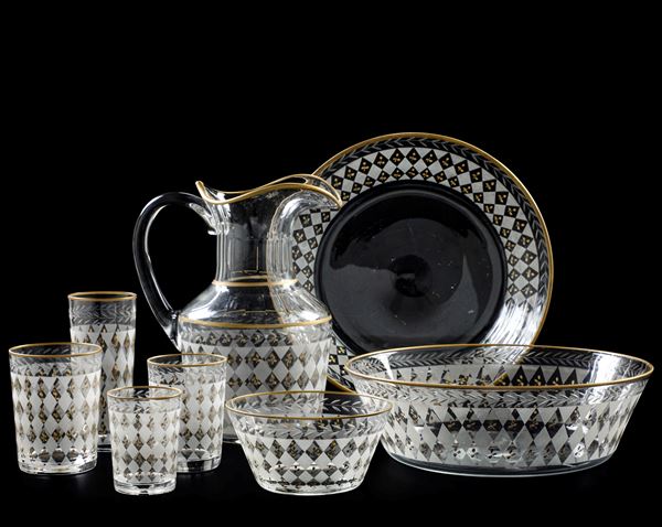 Servizio di bicchieri e da macedonia “ ‘700 veneziano” Murano, Manifattura Salir (Studio Ars et Labor Industrie Riunite), XX secolo 