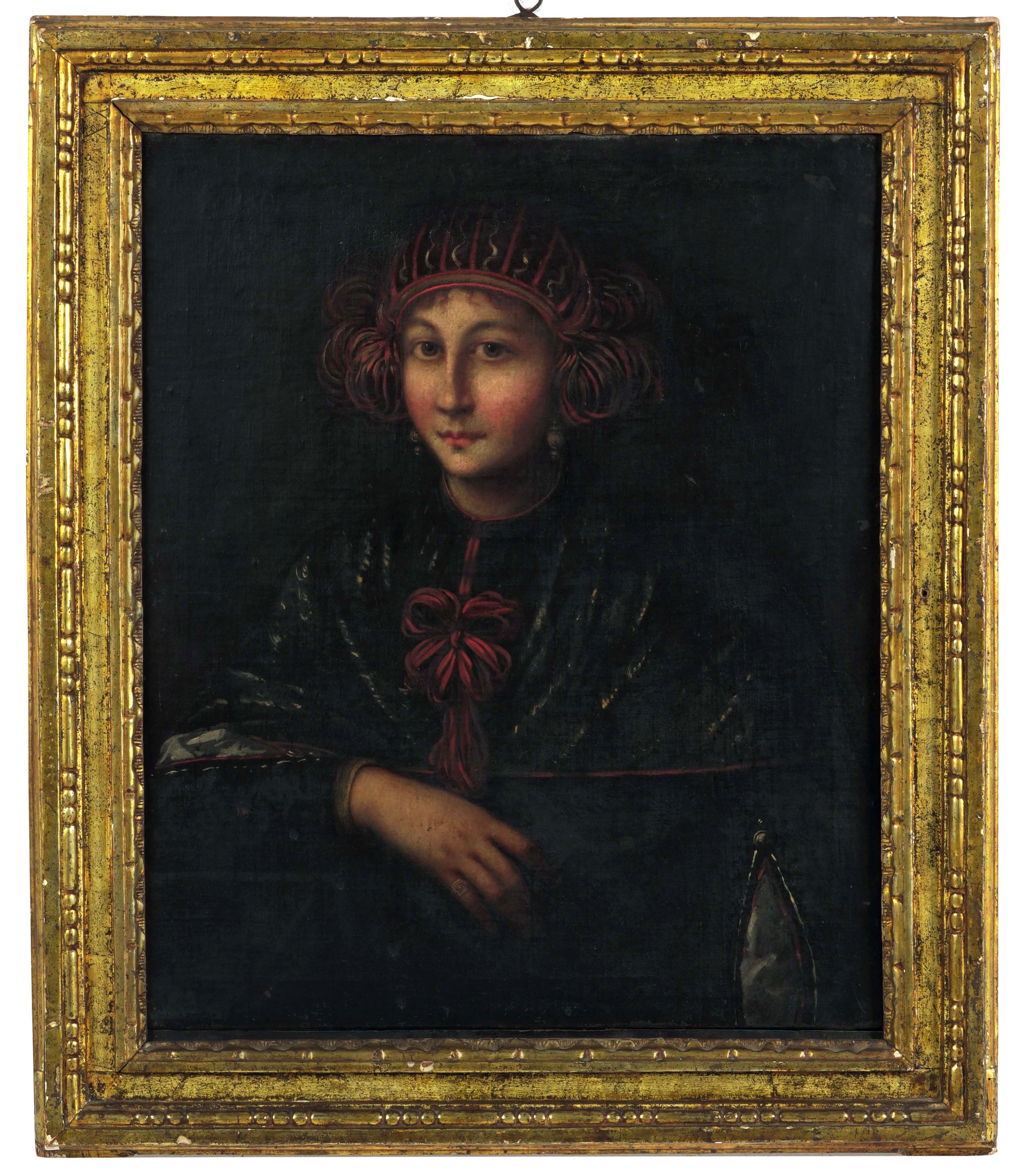 Scuola dell'inizio del XVII secolo Ritratto di fanciulla con copricapo