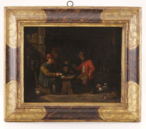 Scuola olandese del XVIII secolo Scena di genere con interno di osteria