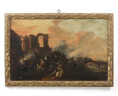 Scontro di cavalleria, olio su tela