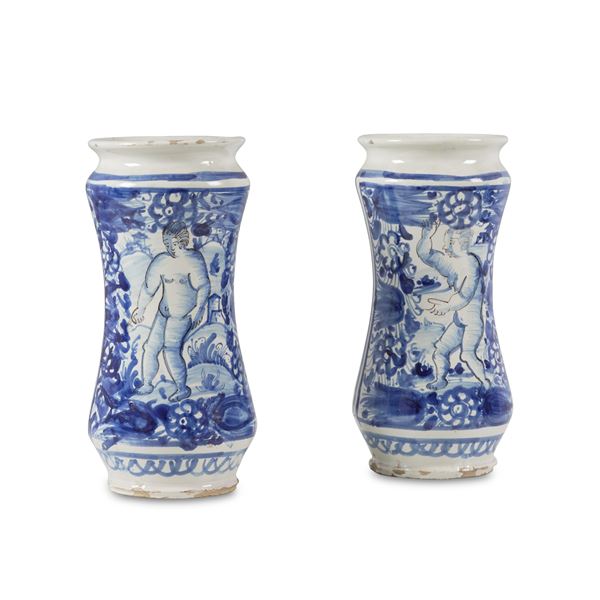 Coppia di albarelli Napoli, “Maestro delle figure corpose”, XVII secolo  