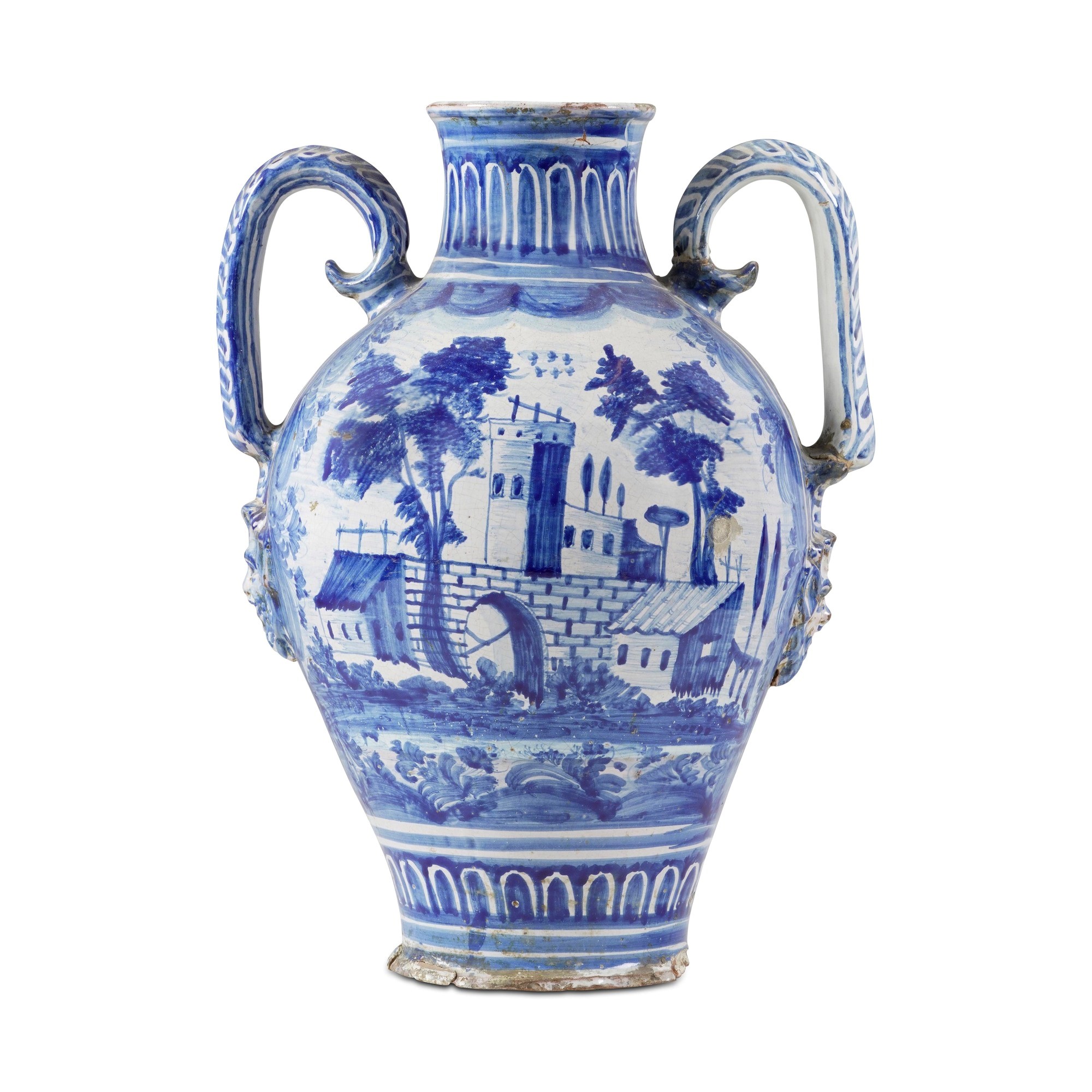 Anfora in maiolica policroma blu di cobalto, Napoli, XX secolo