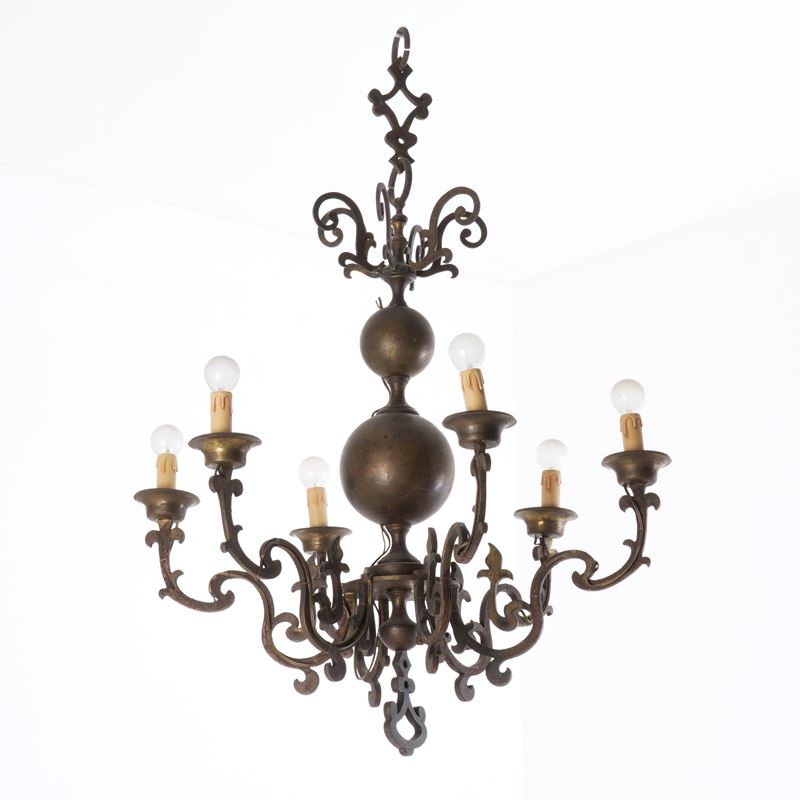 Lampadario in metallo in stile olandese  - Auction Antiques - Cambi Casa d'Aste