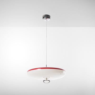 Lampada a sospensione in metallo laccato e cromo con diffusore in metacrilato