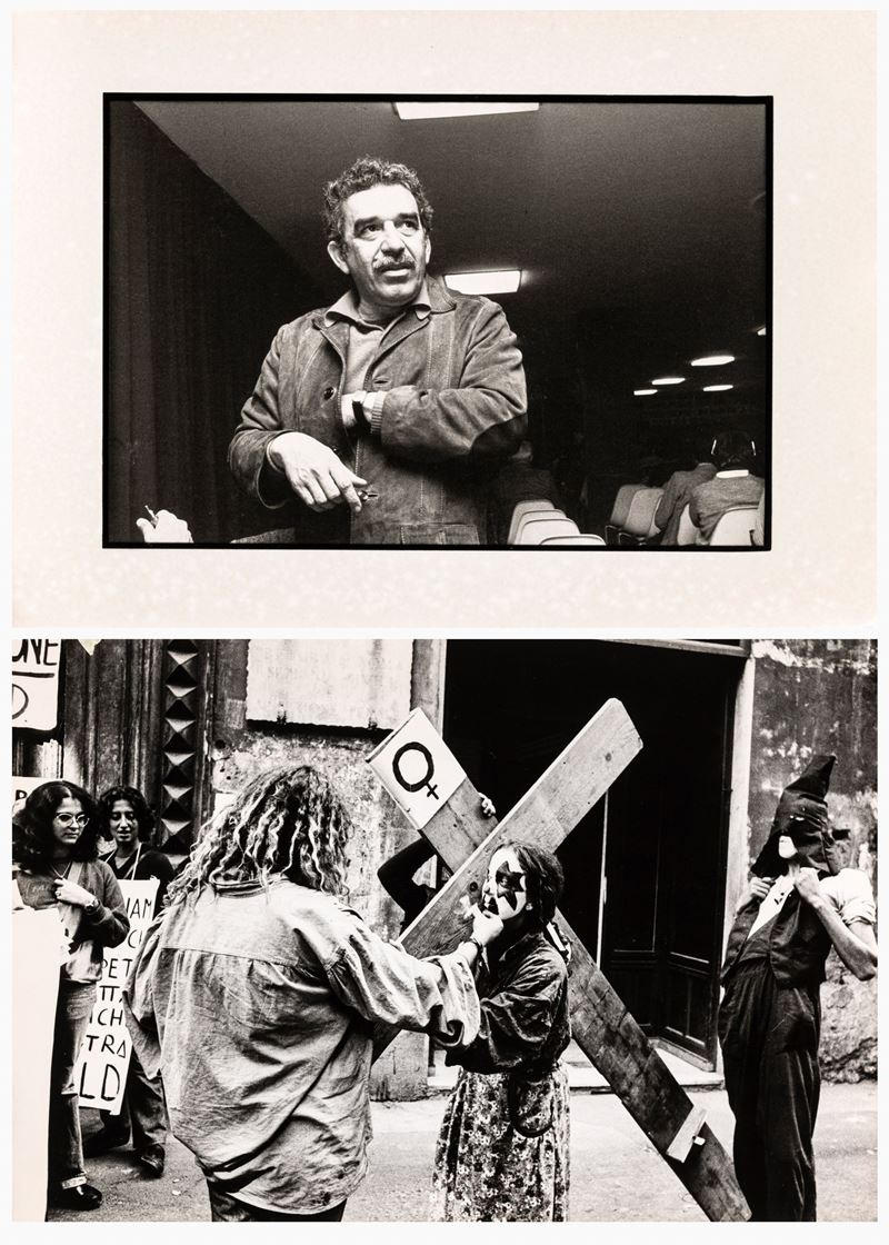 lotto di due fotografie Senza titolo (Gabriel García Marquez e manifestazione)