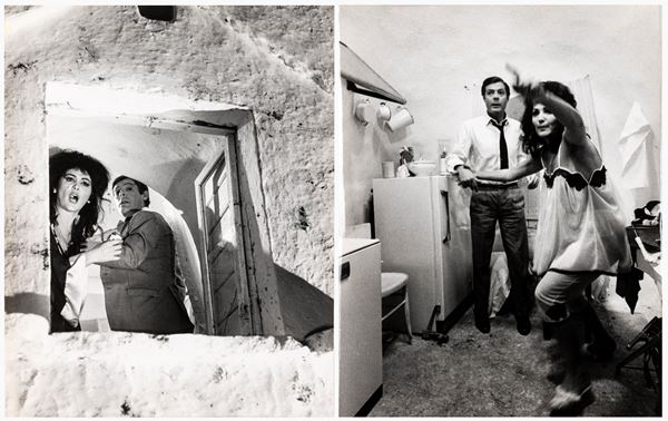 lotto di due fotografie Moira Orfei e Marcello Mastroianni, scena tratta dal film 
