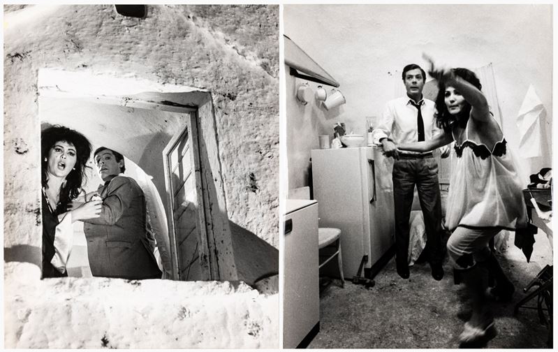 lotto di due fotografie Moira Orfei e Marcello Mastroianni, scena tratta dal film "Casanova ‘70"