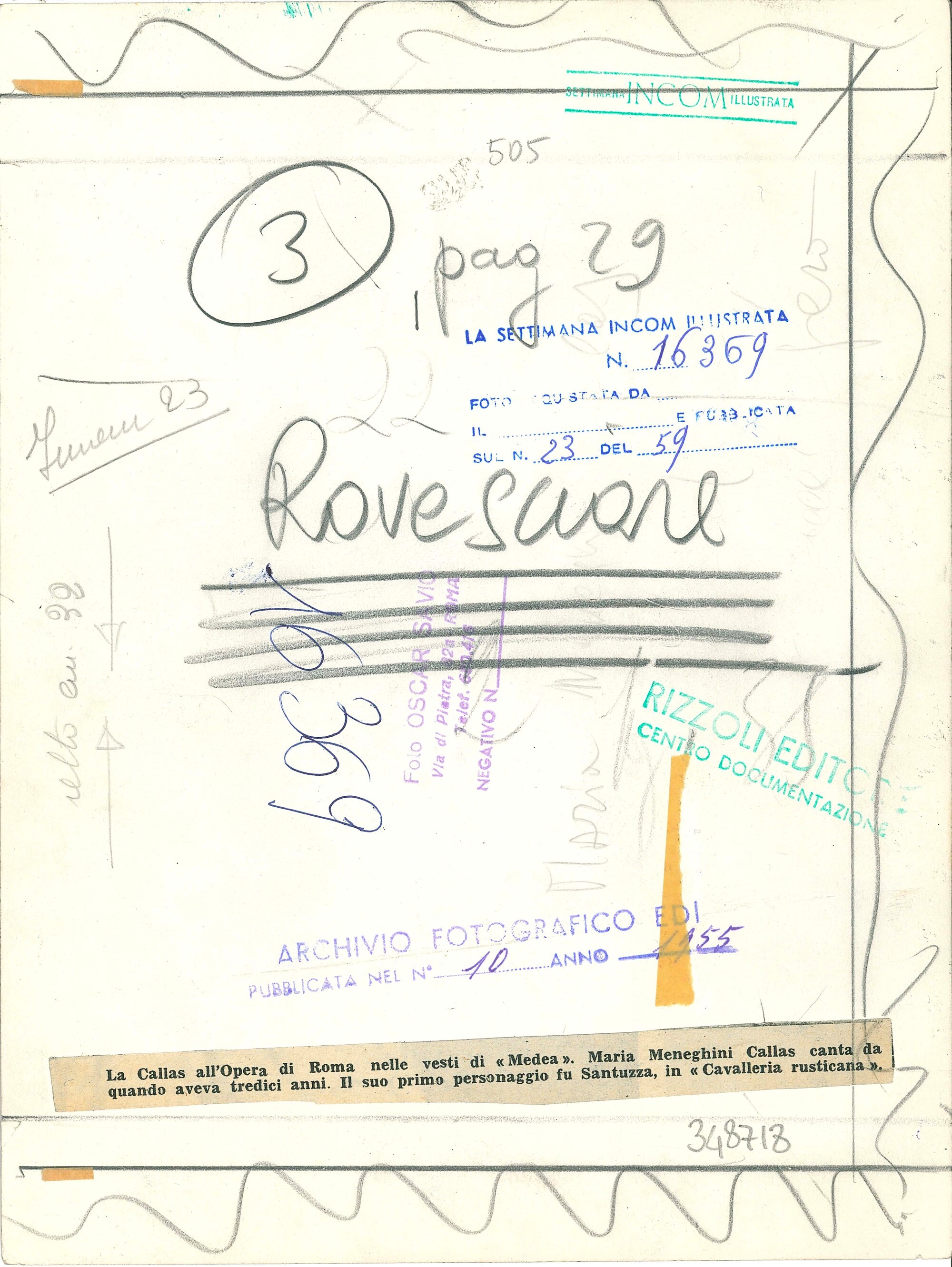 Maria Callas all'Opera di Roma nelle vesti di Medea