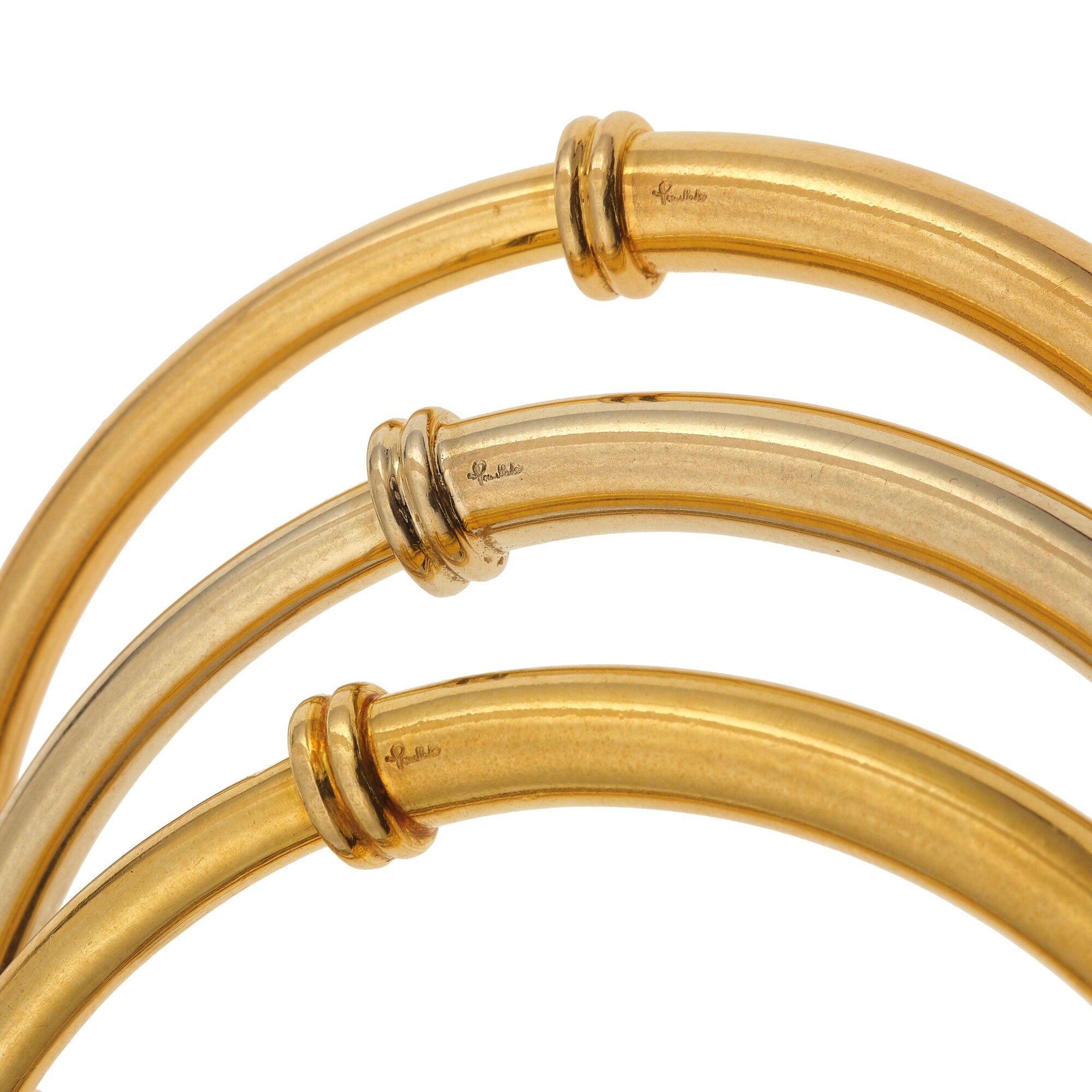 Pomellato, Tre bracciali rigidi con perle barocche in oro 18 carati