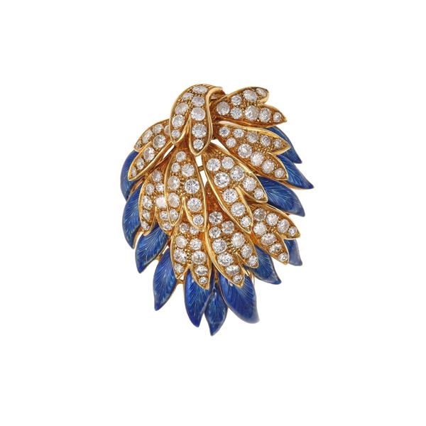 Spilla con diamanti e smalto blu