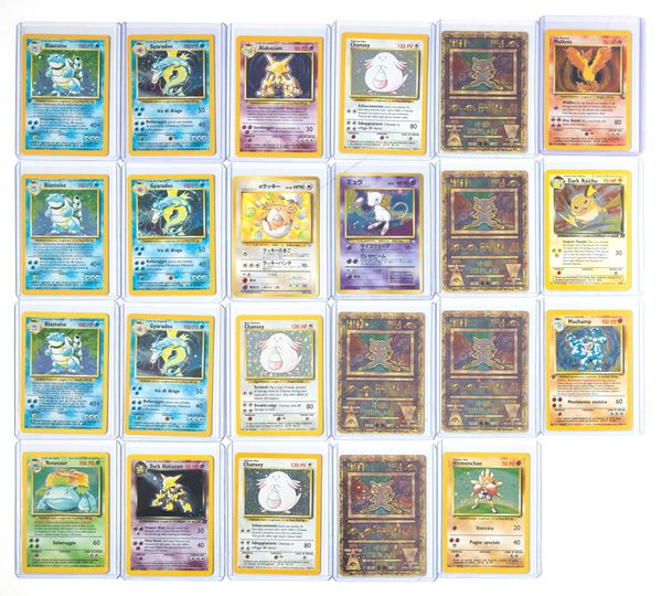 Lotto misto di n.23 carte rare sfuse Pokemon 1996-2000, Mixed Set Holo di 23 carte UK, JAP e ITA