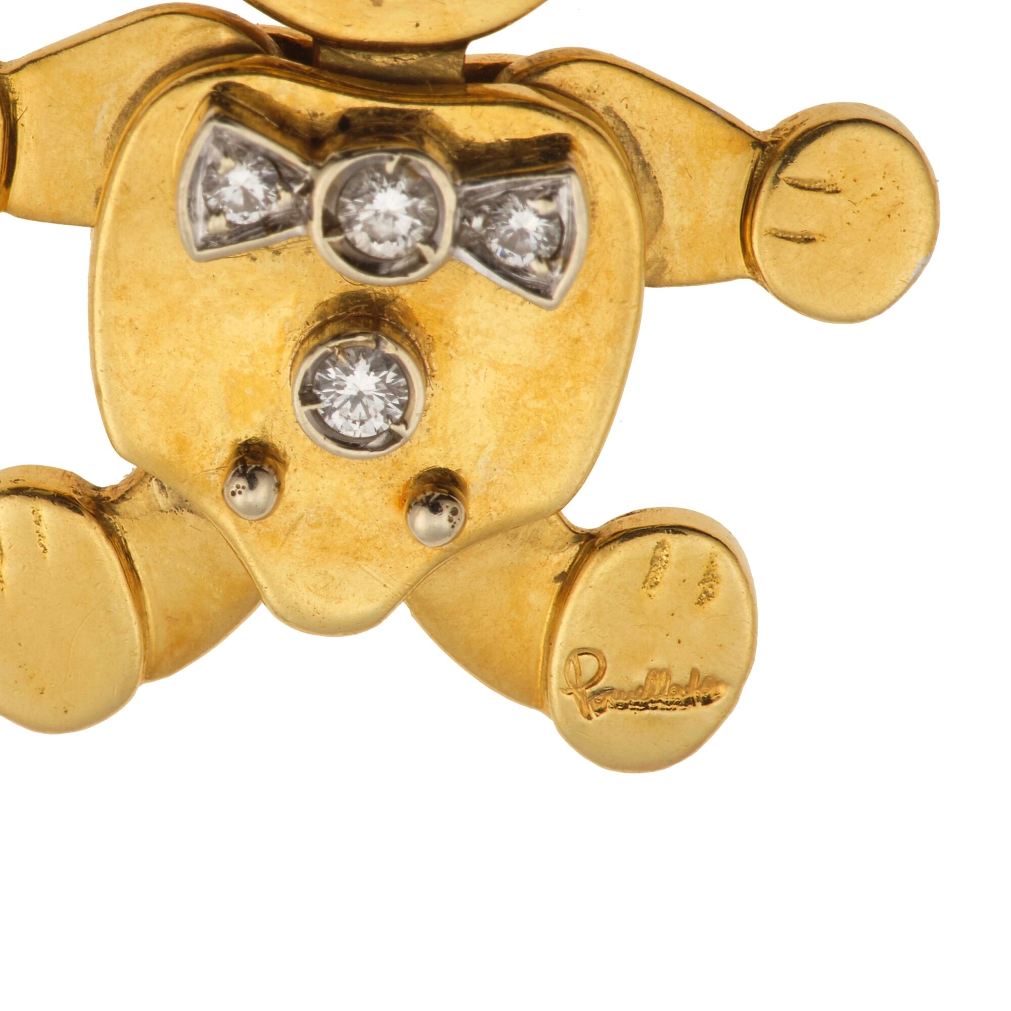 Pomellato, Pendente 'Orsetto con cilindro' in oro giallo 750/1000 con diamanti