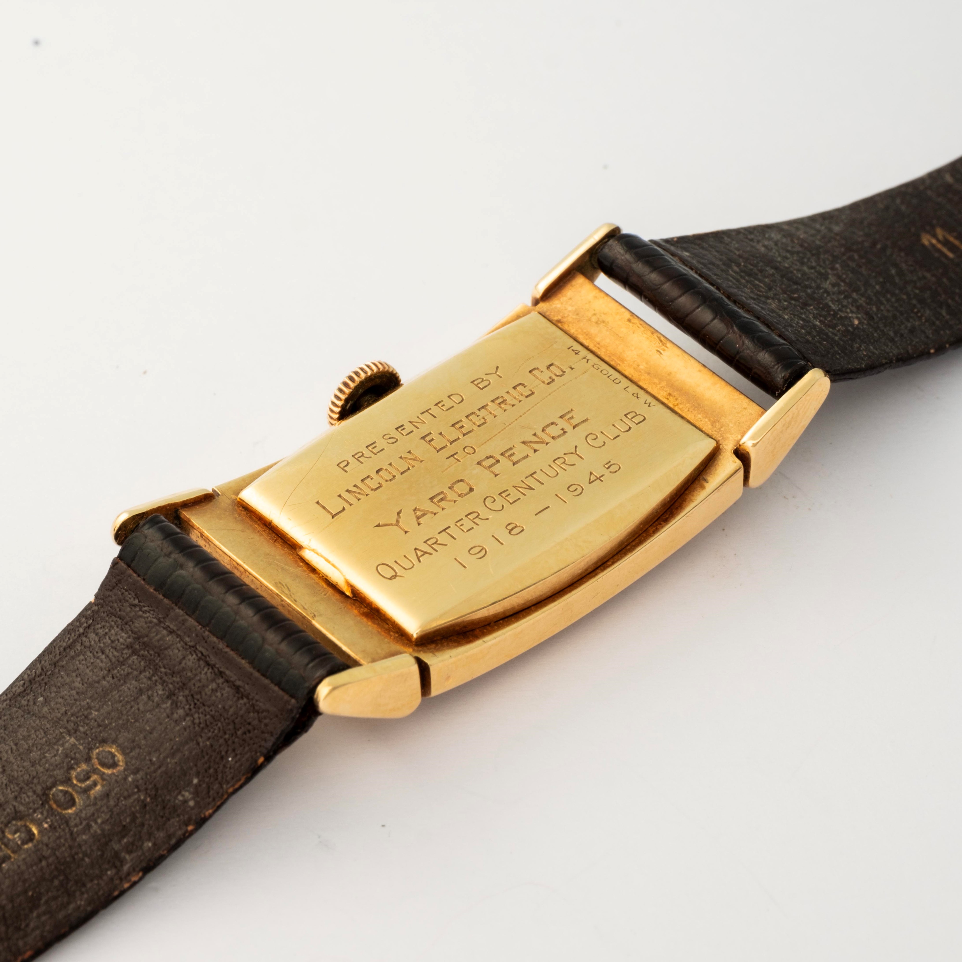 Hamilton - Orologio da uomo in oro giallo 14k con quadrante argentato e indici applicati, circa 1...