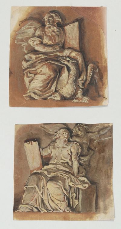 Scuola della seconda metà del XVIII secolo, San Matteo e San Giovanni Evangelista, olio su carta