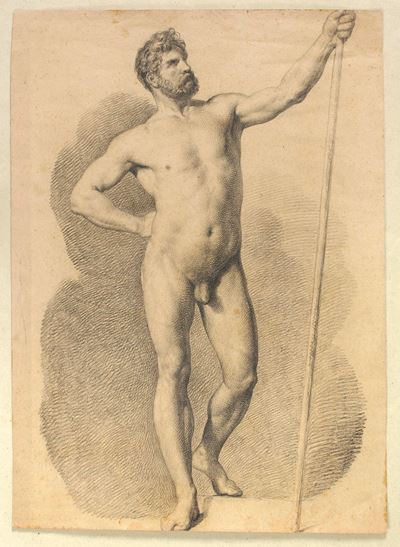 Studio di nudo accademico, matita nera su carta