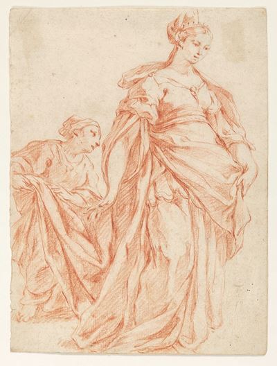 Scuola veneta del XVIII secolo, Regina di Saba o Ritrovamento di Mosè, matita rossa su carta