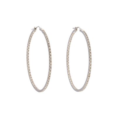 Orecchini a cerchio in oro bianco 750 con diamanti, diametro 5,4 cm