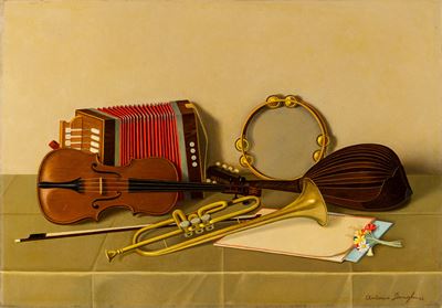 Strumenti musicali, olio su tela