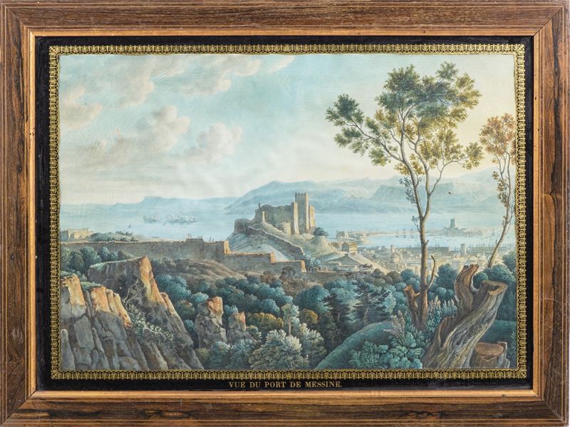 Louis-François Cassas : Veduta del porto di Messina  - tempera su carta delineata - Asta Fine Art Selection - Cambi Casa d'Aste