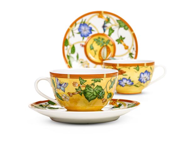 Coppia di tazze da tè Hermès “La Siesta” Francia, Manifattura Limoges, seconda metà del XX secolo 