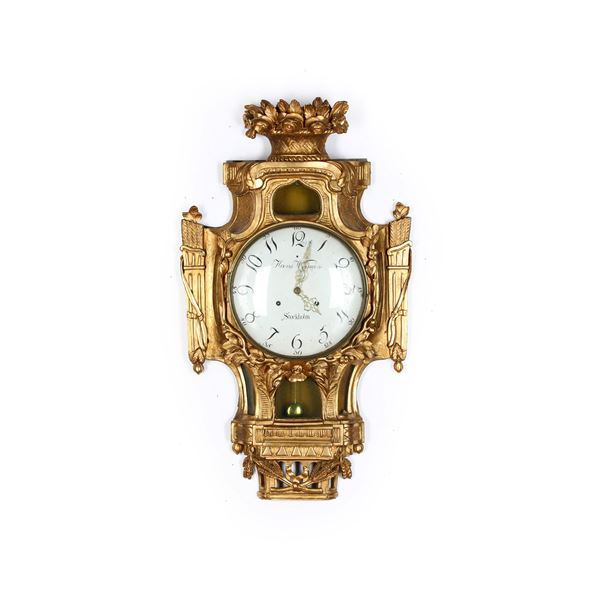 Orologio da parete in legno dorato. Hans Wessman (1736-1805), Stockholm