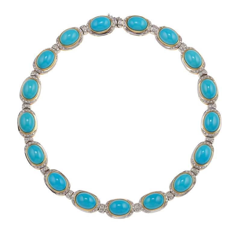 Diamond, turquoise paste and gold necklace  - Auction Fine Jewellery - Cambi Casa d'Aste