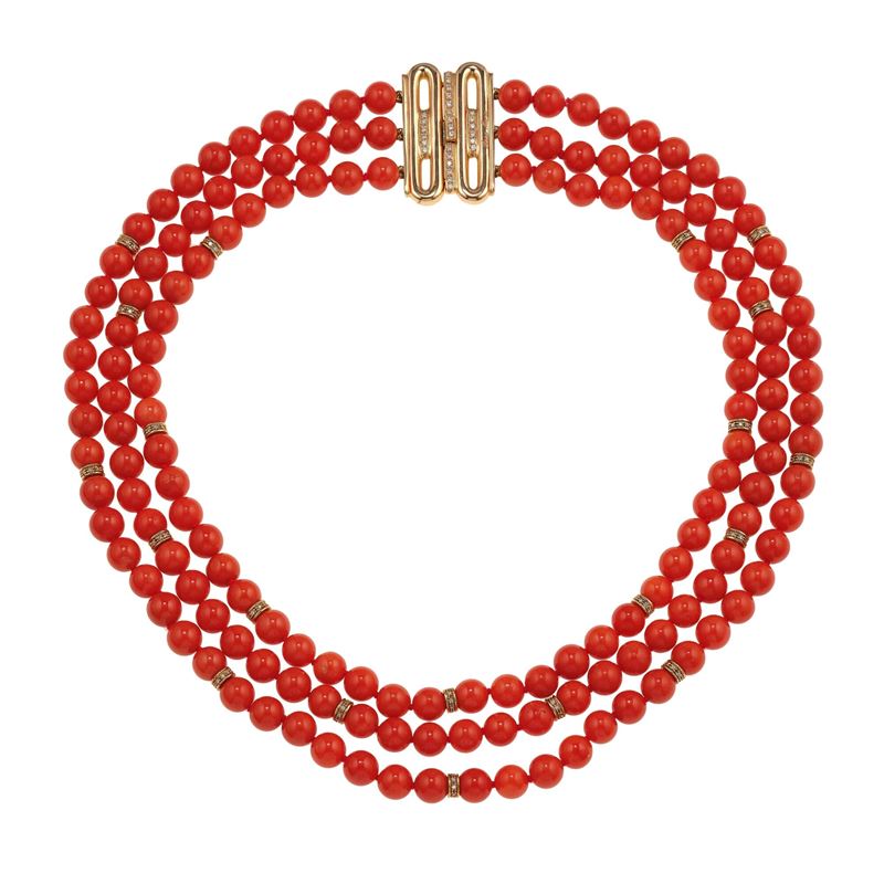 Coral, diamond and gold necklace  - Auction Fine Jewellery - Cambi Casa d'Aste