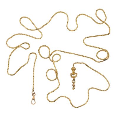 Oro giallo 750/1000, Lunga catena da orologio con chiusura in oro a basso titolo