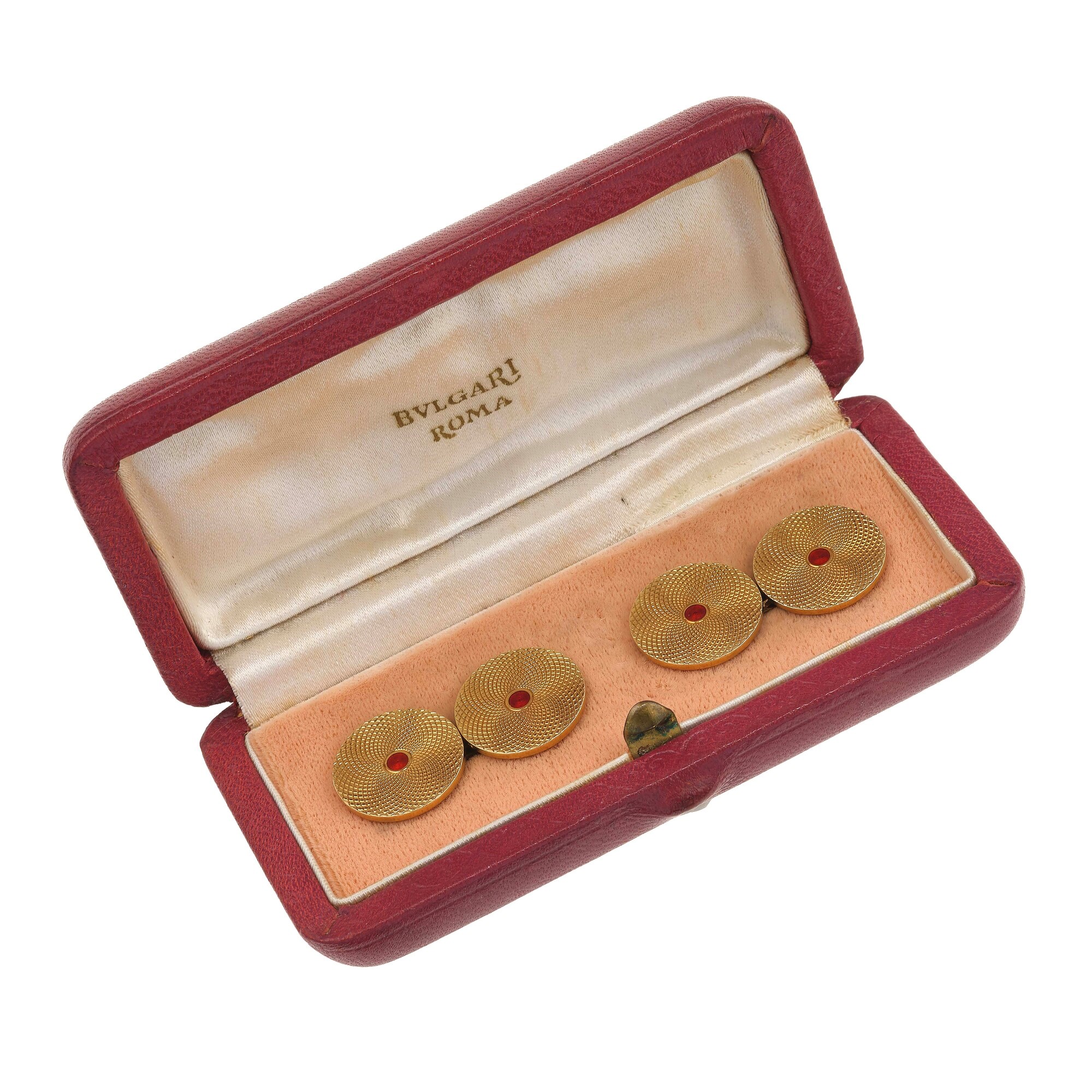 Bulgari, Bottoni da polso in oro giallo con smalto rosso