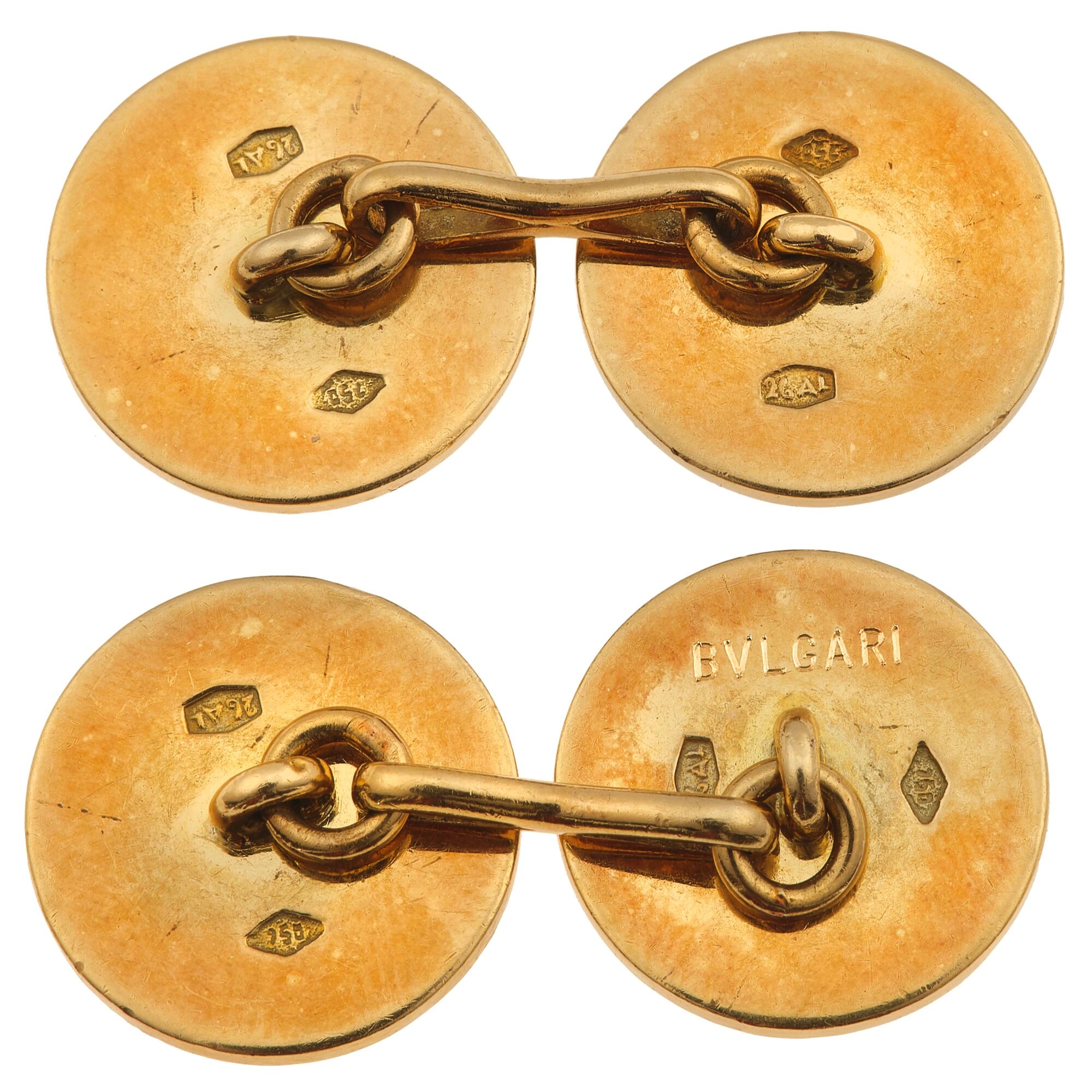 Bulgari, Bottoni da polso in oro giallo con smalto rosso