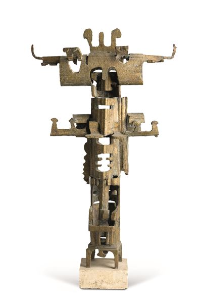 Figura totemica, scultura in bronzo