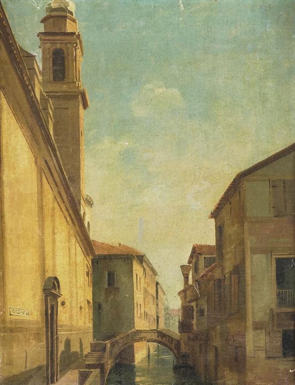 Pittore dell'inizio del XIX secolo Veduta di canale a Venezia