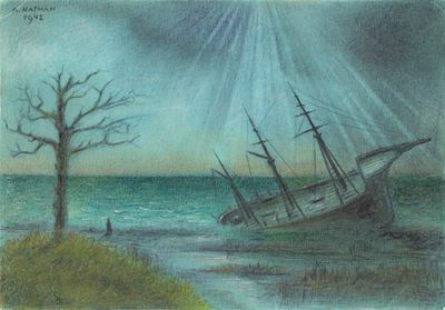 Senza titolo (1942), matita e pastello su cartoncino azzurro
