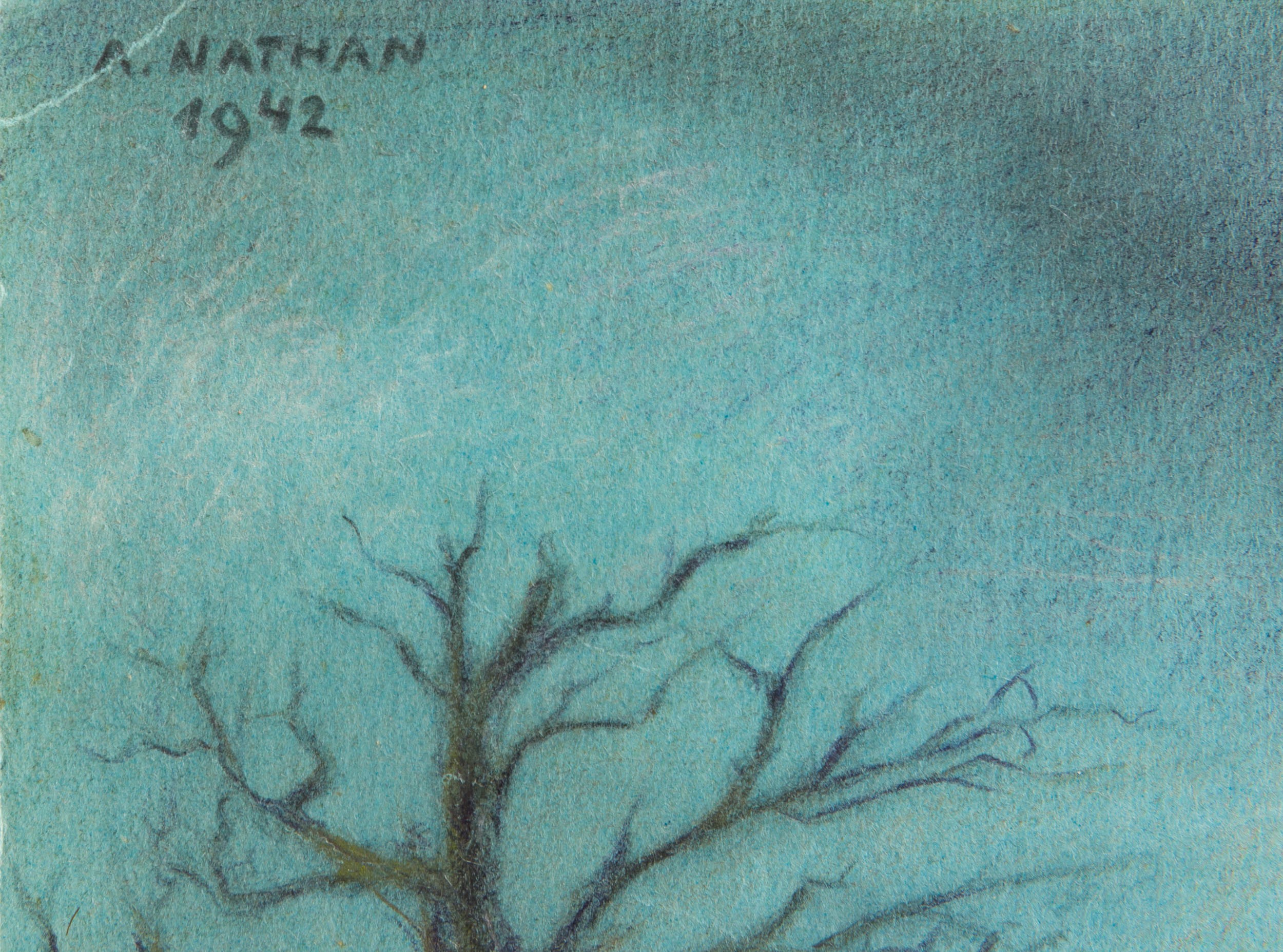 Arturo Nathan - Senza titolo (1942), matita e pastello su cartoncino azzurro