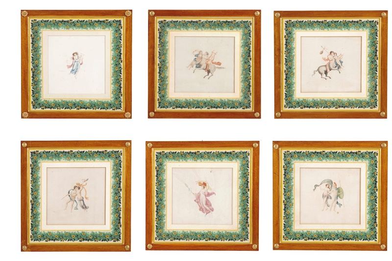 Gruppo di sei stampe a colori raffiguranti divinità; entro cornici  - Auction Antiques - Cambi Casa d'Aste