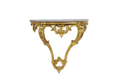 Consolle a Goccia in Legno Intagliato e Dorato. XVIII-XIX Secolo