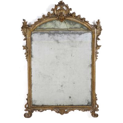 Grande Specchiera in Legno Intagliato e Argentato. XVIII Secolo