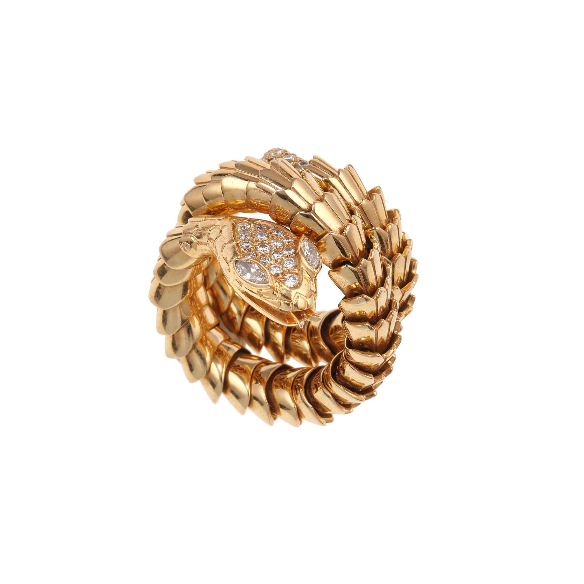 Anello 'Serpente', oro giallo 750/1000 con diamanti