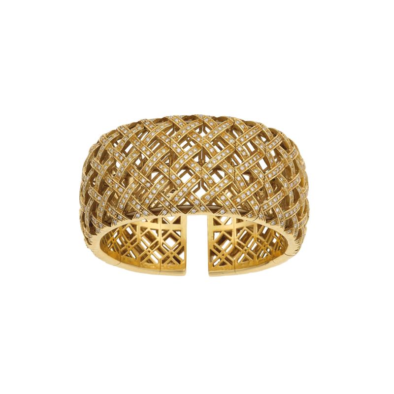 Diamond and gold semirigid bracelet  - Auction Fine Jewellery - Cambi Casa d'Aste