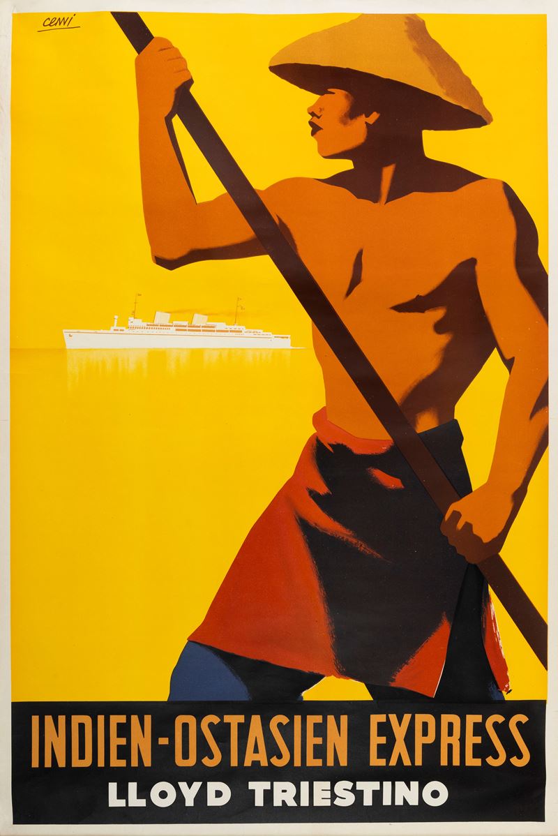 Cenni : Llyod Triestino - Indien - Ostasien Express  - Auction Vintage Posters and Collectibles - Cambi Casa d'Aste