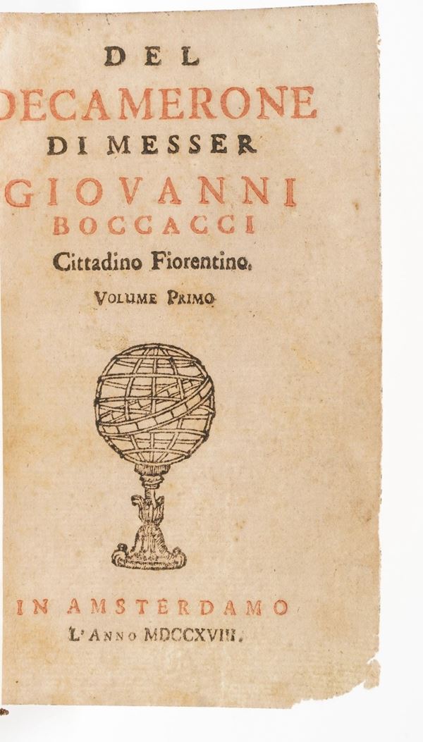 Boccaccio, Giovanni (1313-1375) Del Decamerone...Volumi primo e secondo  In Amsterdamo, 1718.
