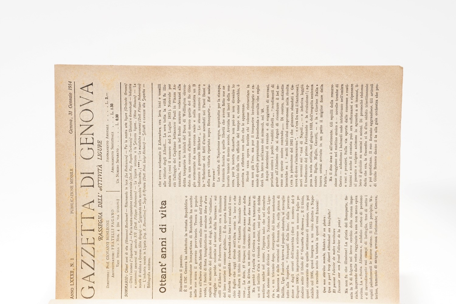 Gazzetta di Genova, 1914-1917 e opere di Gervasoni, Piaggio e altri autori, volumi legati
